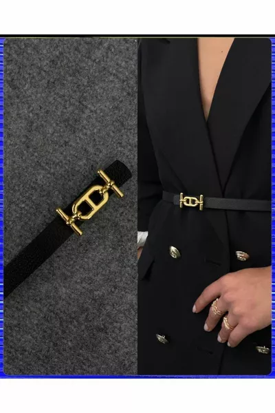 حزام نسائي رفيع بمشبك ذهبي، حزام للبنطال، حزام للقميص، حزام للسترة