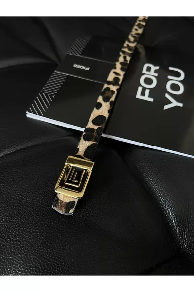 حزام نسائي بنقشة الفهد ومشبك ذهبي بشعار F، حزام نسائي ذهبي، حزام للبنطال، حزام للسترة