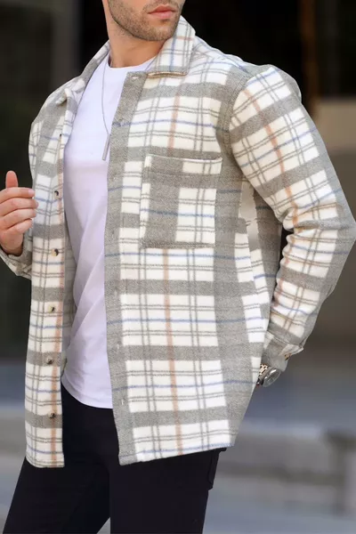 قميص رجالي منقوش بألوان كريمي 