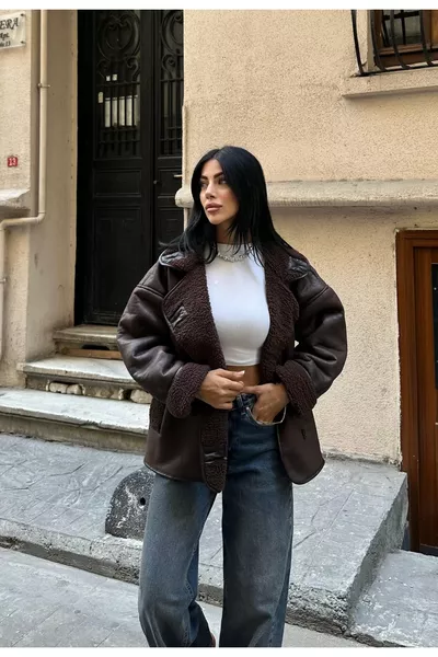 سترة نسائية كاكي داكنة سوداء كبيرة الحجم