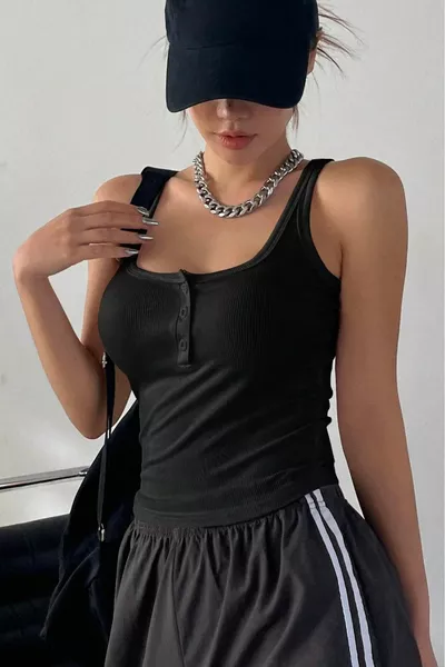 المرأة السوداء كاميسول حزام واسع أزرار بلوزة المحاصيل