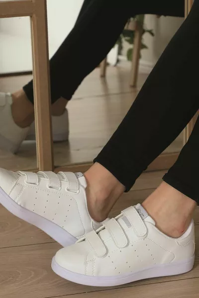 Baskets velcro blanches unisexes Baskets de marche orthopédiques décontractées