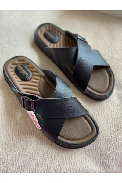 Pantofole da uomo ortopediche comode con suola comoda incrociata nera regolabile