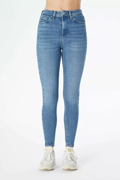 جودي أزرق فاتح عالي الخصر بسحاب نحيف صالح جينز C 