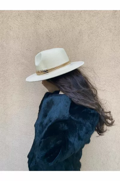 Cowboy Filz Fedora mit abnehmbarem Kettenzubehör (BEJ) !