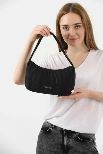 Black  Single Zipper Compartment Canvas Fabric Women's Casual Baguette Hand And Shoulder Bag U: E: G:6