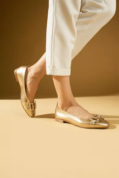 نسائي الباليه الشقق خفيفة الوزن مريحة وحيد أنيق أحذية عارضة مع مشبك الذهب الذهب