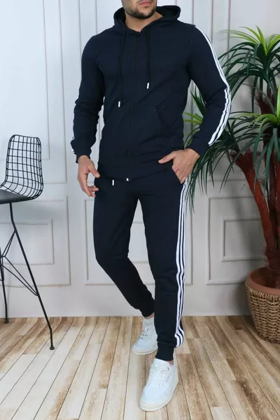 الأزرق الداكن الموسمية بسحاب مجموعة بدلة رياضية