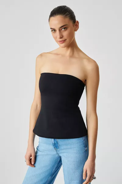 Blusa Nera Donna Slim Fit Senza Spalline ORIANA