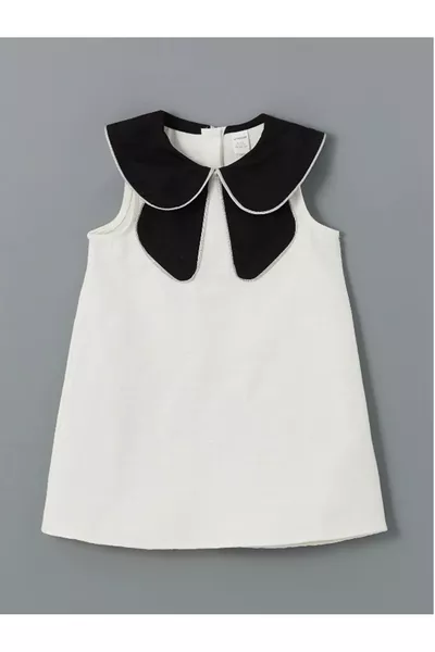 LCW Kids Ecru Baby Hals Geruite Meisjesjurk