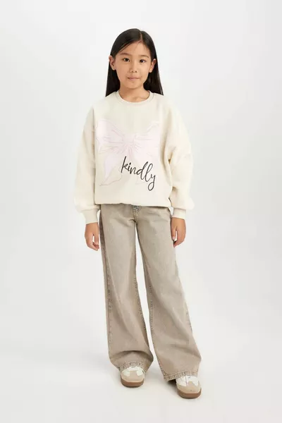 Girls' Relax Fit Crew Neck Printed Sweatshirt WN