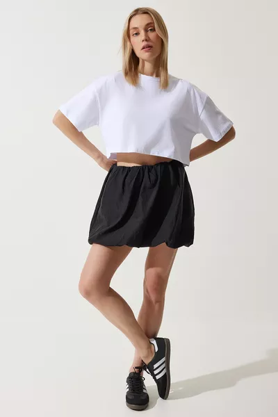 Damen Weiß % Baumwolle Oversize Crop Strick T-Shirt 