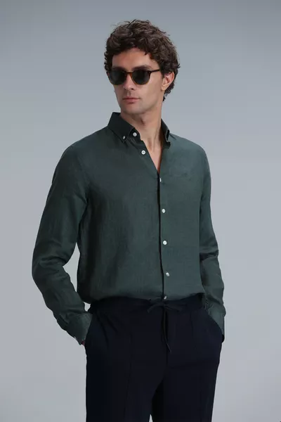 Pitaya Men's Linen Shirt Comfort Fit Green