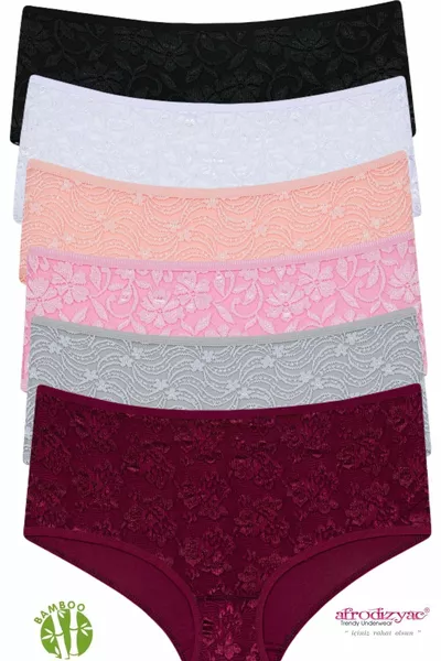 6-Piece Special Design High-Waist Lace Bamboo Boyshorts Extra Soft and Stretchy