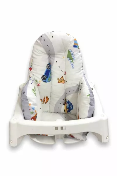 وسادة كرسي الطعام للأطفال والرضع القطنية بعجلات مع تصميم حركة مرور ونجوم رمادية (بنمط مزدوج)