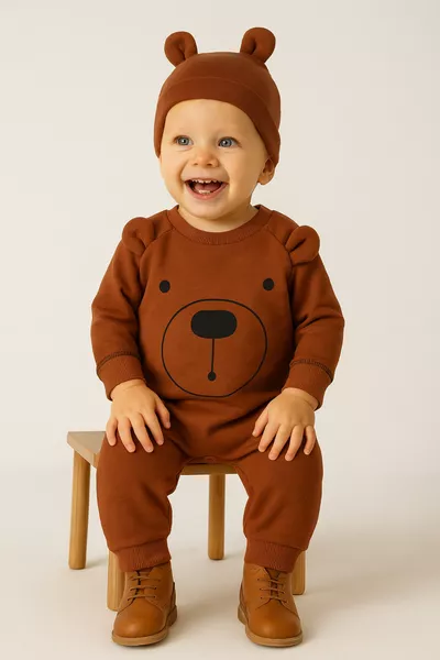 Tutina per bambini con cappello e volto sorridente