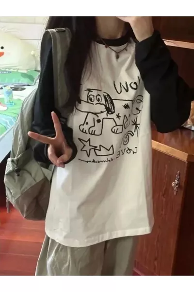 T-shirt bianca a maniche lunghe Wow Dog Reglan