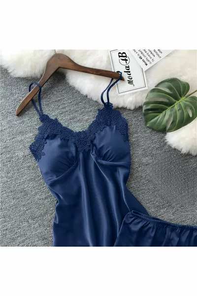 Ensemble de Nuit Satin pour Femme 5 Pièces – Pyjama de Mariée avec Dentelle P–