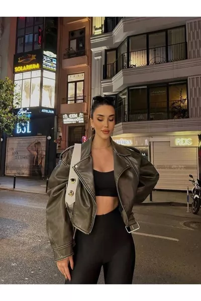 Bonded Oversized Leather Biker Jacket