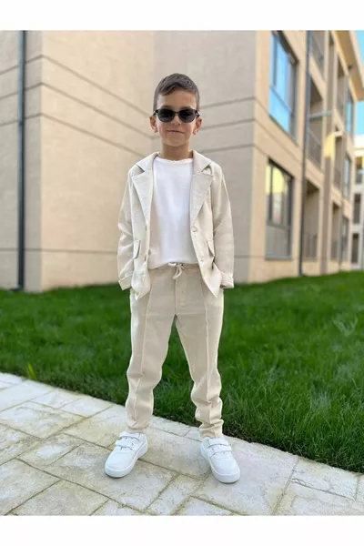 Ensemble garçon en lin, coupe confortable, tissu biologique (3 PIÈCES)