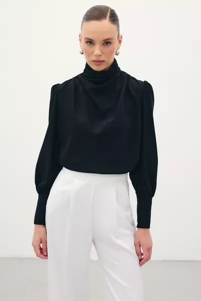 Blouse met drapeerdetail - Zwart