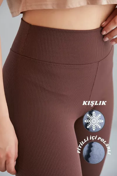 بنطال ضيق نسائي شتوي من قماش إنترلوك مبطن بالفيلم الداخلي، مرن، مبطن بالصوف، مخطط، يدعم الجسم