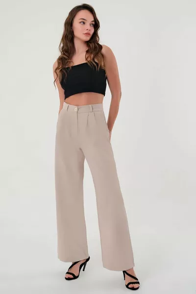 Kadın Taş Yüksek Bel Palazzo Pantolon