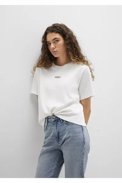 T-shirt blanc en interlock avec logo, coupe ample / coupe décontractée 