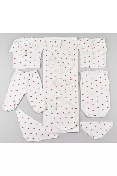 Red Heart Pattern -Piece Newborn Hospital Discharge Set – % Cotton