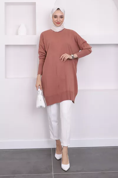Rose Dust Crew Neck Mercerized Loose Knit Tunic