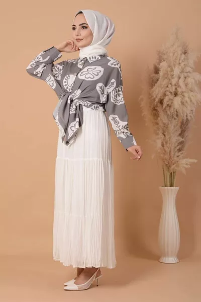 Women's White Pleated Lined Chiffon Crepe Skirt