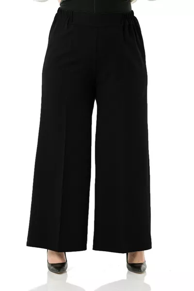 Plus Size Mayra Side Pocket Double Crepe Wide Leg Pants - Black