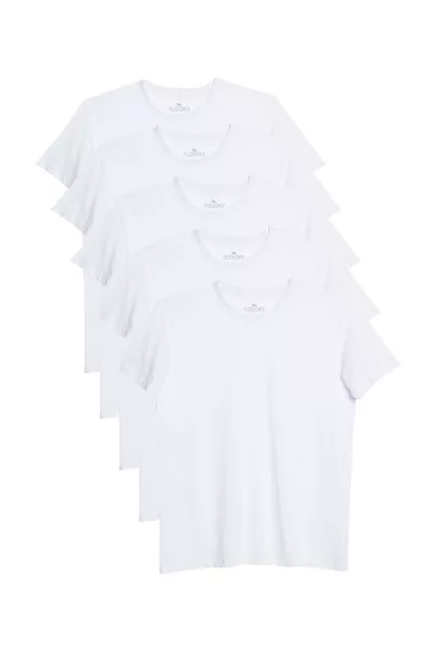 Unisex 5'li Paket Beyaz Slim Fit Dar Kesim % Pamuk Bisiklet Yaka Tişört