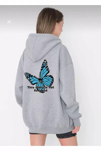 كبير الحجم الأزرق فراشة المطبوعة رمادي سستة كارديجان