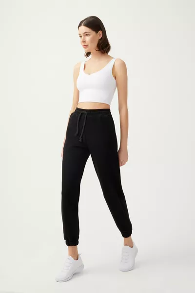 Kadın Siyah Paçası Lastikli Jogger Eşofman Altı Drawstring