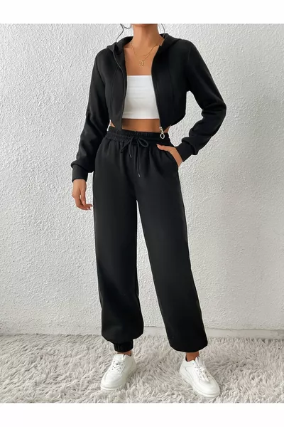 Jogger noir taille haute doublé polaire