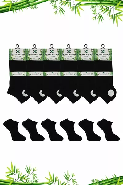 جوارب رجالية من الخيزران باللون الأسود بدون خياطة، عبوة 6 قطع