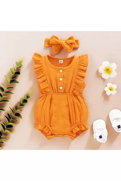 Unisex Baby- & Kinder-Strampler mit Tuchmütze aus  % Baumwolle – Orange