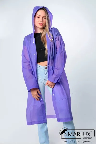 معطف مطر نسائي ورجالي بغطاء رأس وأزرار ضغط من EVA باللون البنفسجي 