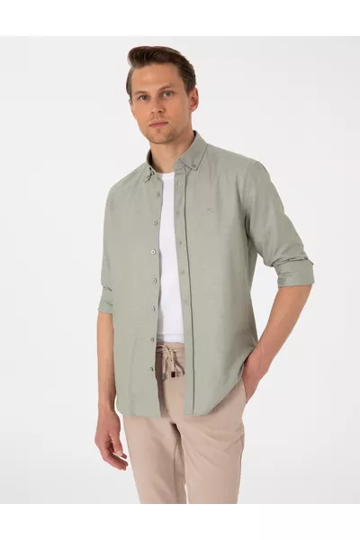 Haki Oxford Slim Fit Kolay Ütülenebilir Gömlek 