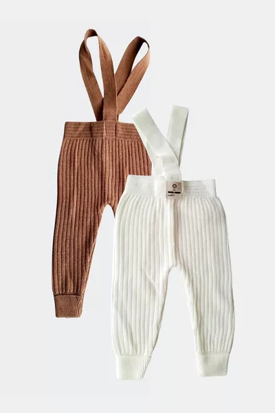 مجموعة من قطعتين للأطفال البنات والأولاد، سراويل ضيقة مرنة من الصوف القطني لجميع الفصول مع حمالات متقاطعة، بذلة حديثي الولادة