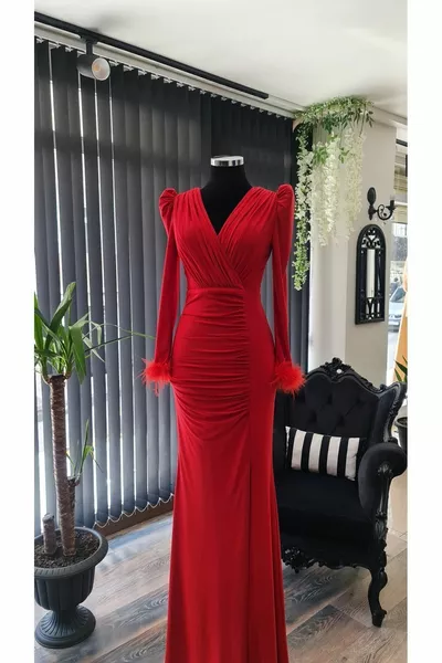 Rode Double-breasted kraag zijspleet Henna Night, After Party vis jurk