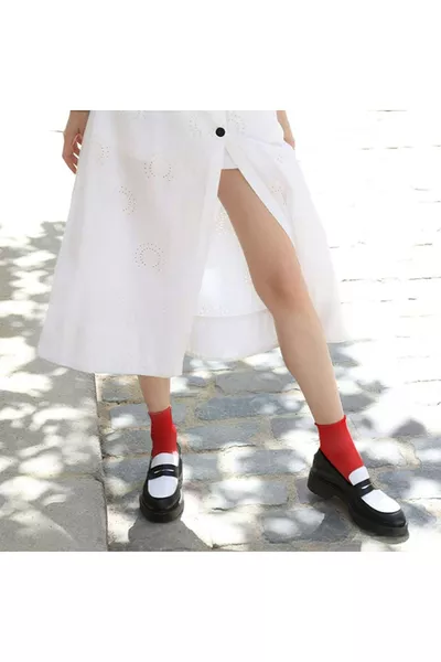 Damen Rote Bambus Socke ohne Bündchen, Roll-Top