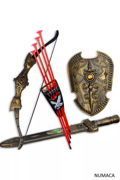 Oyuncak Süper Savaşçı Kılıç Kalkan Ok Yay Seti - Plastik Oyuncak - Büyük Boy Ok Yay Kılıç Oyun Seti