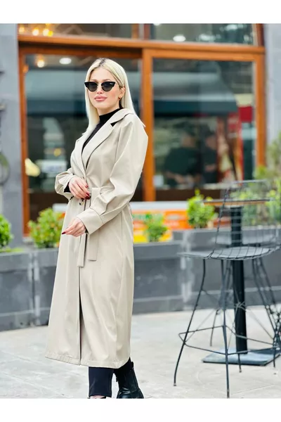 معطف ترنش بجي بأكمام بالون وأساور