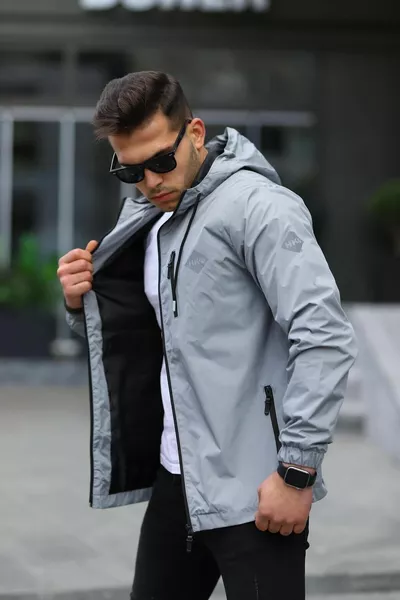 معطف مطري للرجال مبطن من الداخل مع قبعة وجيوب ومقاوم للماء