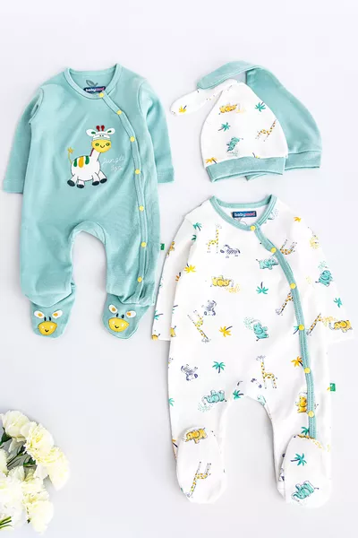 Tutina per neonato a maniche lunghe con motivo di giraffa, set da due