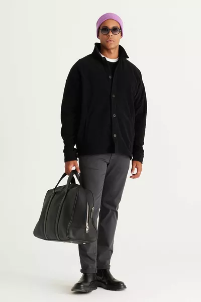 الرجال الأسود المتضخم فضفاض صالح طوق الكلاسيكية مكافحة بيلينغ الشتاء عارضة الصوف قميص