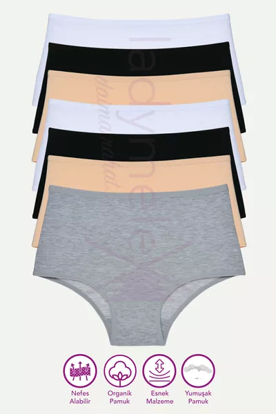 Women's Panties, High-Waist Panties, Pack of 7, Gray Black White Nude, % Comfortable Fabric