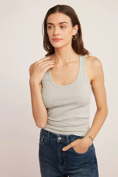 Lıllesol Women's Ribbed Look Thick-Strap Basic Grey Tank Top